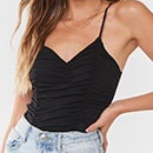 Black Mesh Ruched Bodysuit